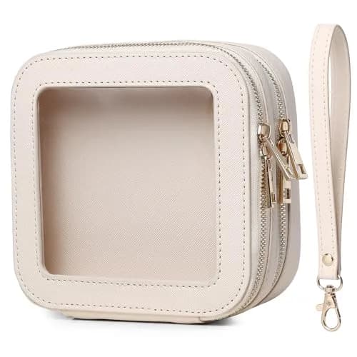 Pinkmik Double Layer Makeup Bag MINI Beige 13.5cm (5.3") x 13.5cm (5.3") x 7cm (2.75") | TSA Approved Travel Organizer thumbnail 1