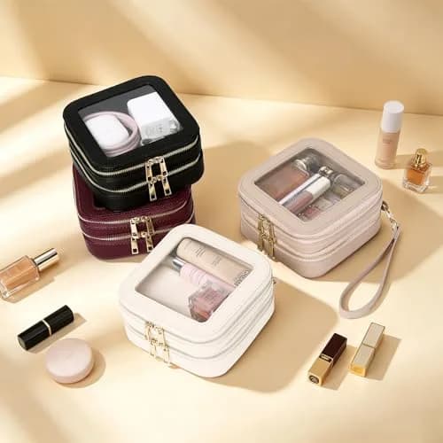 Pinkmik Double Layer Makeup Bag MINI Beige 13.5cm (5.3") x 13.5cm (5.3") x 7cm (2.75") | TSA Approved Travel Organizer thumbnail 7