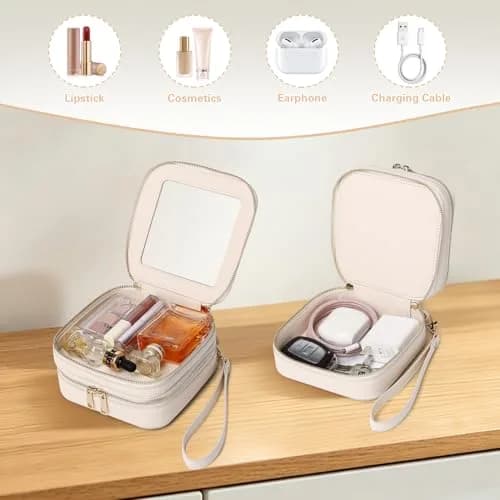 Pinkmik Double Layer Makeup Bag MINI Beige 13.5cm (5.3") x 13.5cm (5.3") x 7cm (2.75") | TSA Approved Travel Organizer thumbnail 3