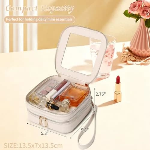 Pinkmik Double Layer Makeup Bag MINI Beige 13.5cm (5.3") x 13.5cm (5.3") x 7cm (2.75") | TSA Approved Travel Organizer thumbnail 4
