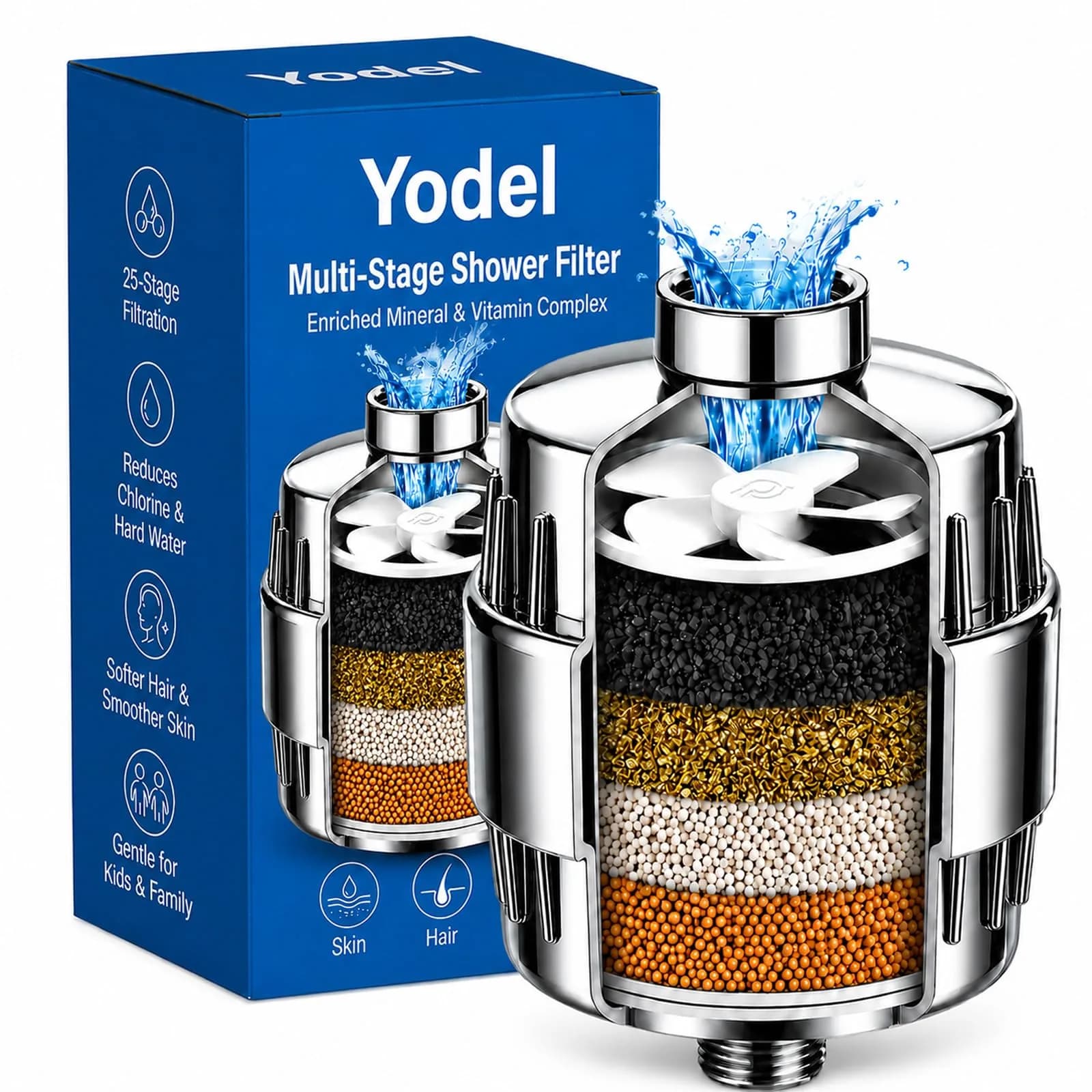 Yodel Shower Filter for Hard Water | Inline KDF-55 with Vitamin C, 8,000 Gallons, Polished Chrome - main product image