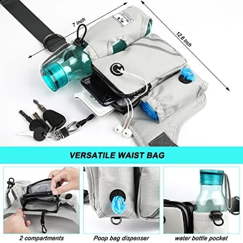 SHINE HAI Retractable Hands Free Dog Leash with Dual Bungees for 2 Dogs, Adjustable Waist Belt, Reflective Stitching Leash for Running Walking Hiking Jogging Biking Black - Gray2 | Fits All Dog Sizes thumbnail 6