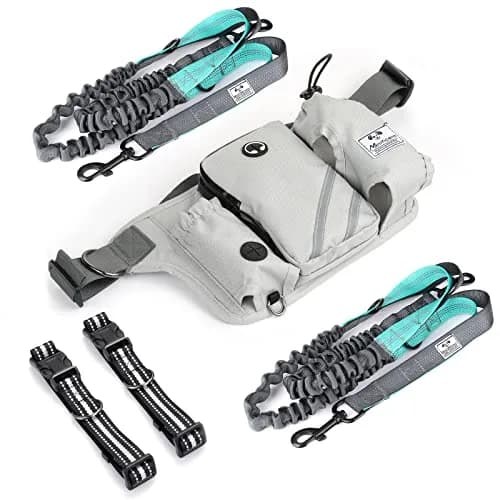 SHINE HAI Retractable Hands Free Dog Leash with Dual Bungees for 2 Dogs, Adjustable Waist Belt, Reflective Stitching Leash for Running Walking Hiking Jogging Biking Black - Gray2 | Fits All Dog Sizes thumbnail 7