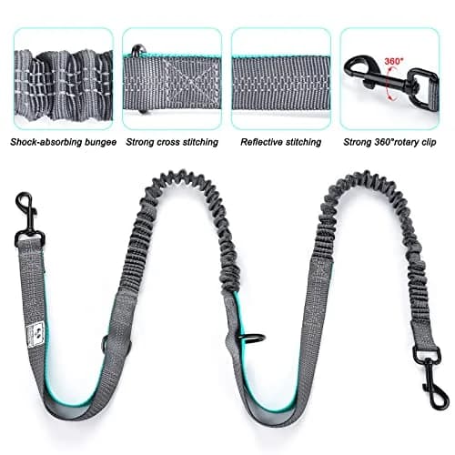 SHINE HAI Retractable Hands Free Dog Leash with Dual Bungees for 2 Dogs, Adjustable Waist Belt, Reflective Stitching Leash for Running Walking Hiking Jogging Biking Black - Gray2 | Fits All Dog Sizes thumbnail 3