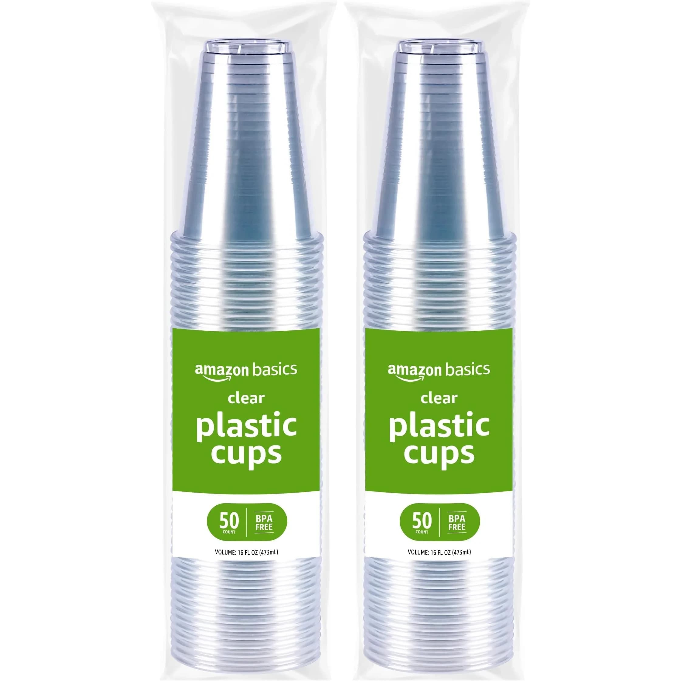 Amazon Basics Disposable Clear Plastic Cups for Cold Drinks, BPA-Free, Easy to Hold, 473ml (16oz) Pack of 100 | Value Pack for Everyday Use - main product image