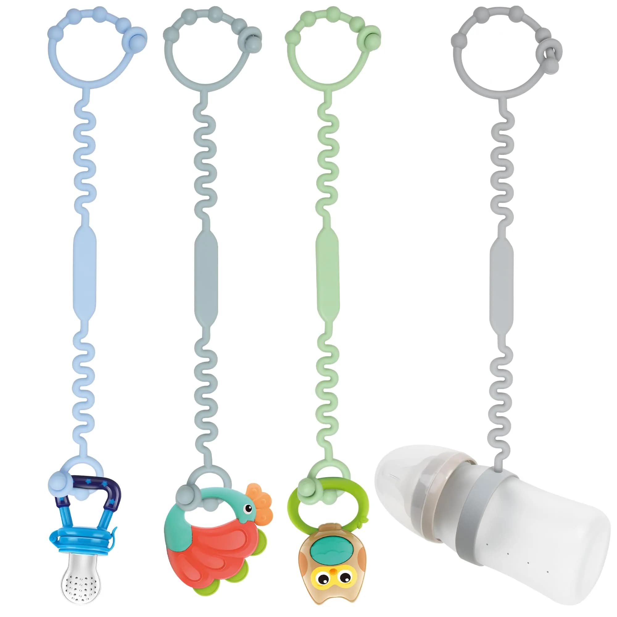 LJOWJVA Baby Pacifier & Toy Straps 4pcs | BPA-Free Silicone, Adjustable & Easy to Clean