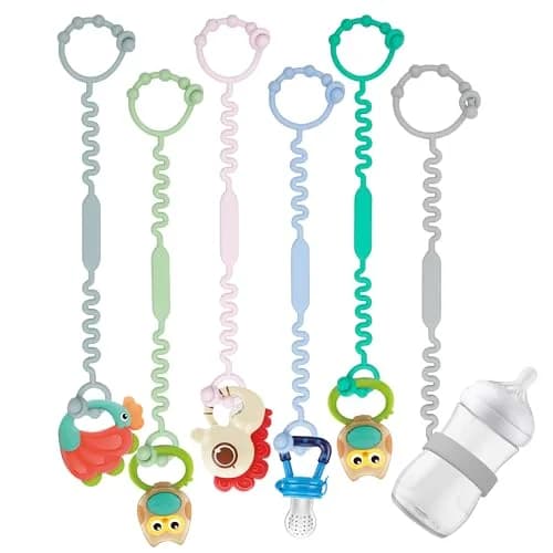 LJOWJVA Toy Straps - Pacifier Holder Clip with Self-Adjusting Bayonet, Pure Silicone, BPA-Free, Multi Colors | Baby Accessories thumbnail 1