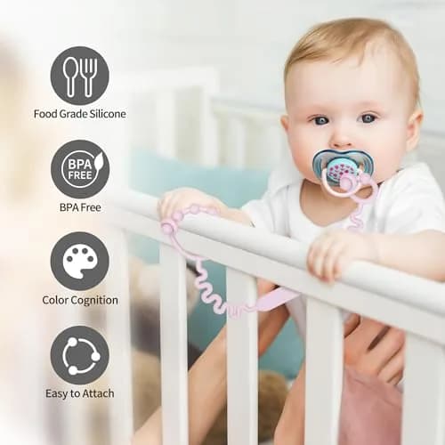 LJOWJVA Toy Straps - Pacifier Holder Clip with Self-Adjusting Bayonet, Pure Silicone, BPA-Free, Multi Colors | Baby Accessories thumbnail 4