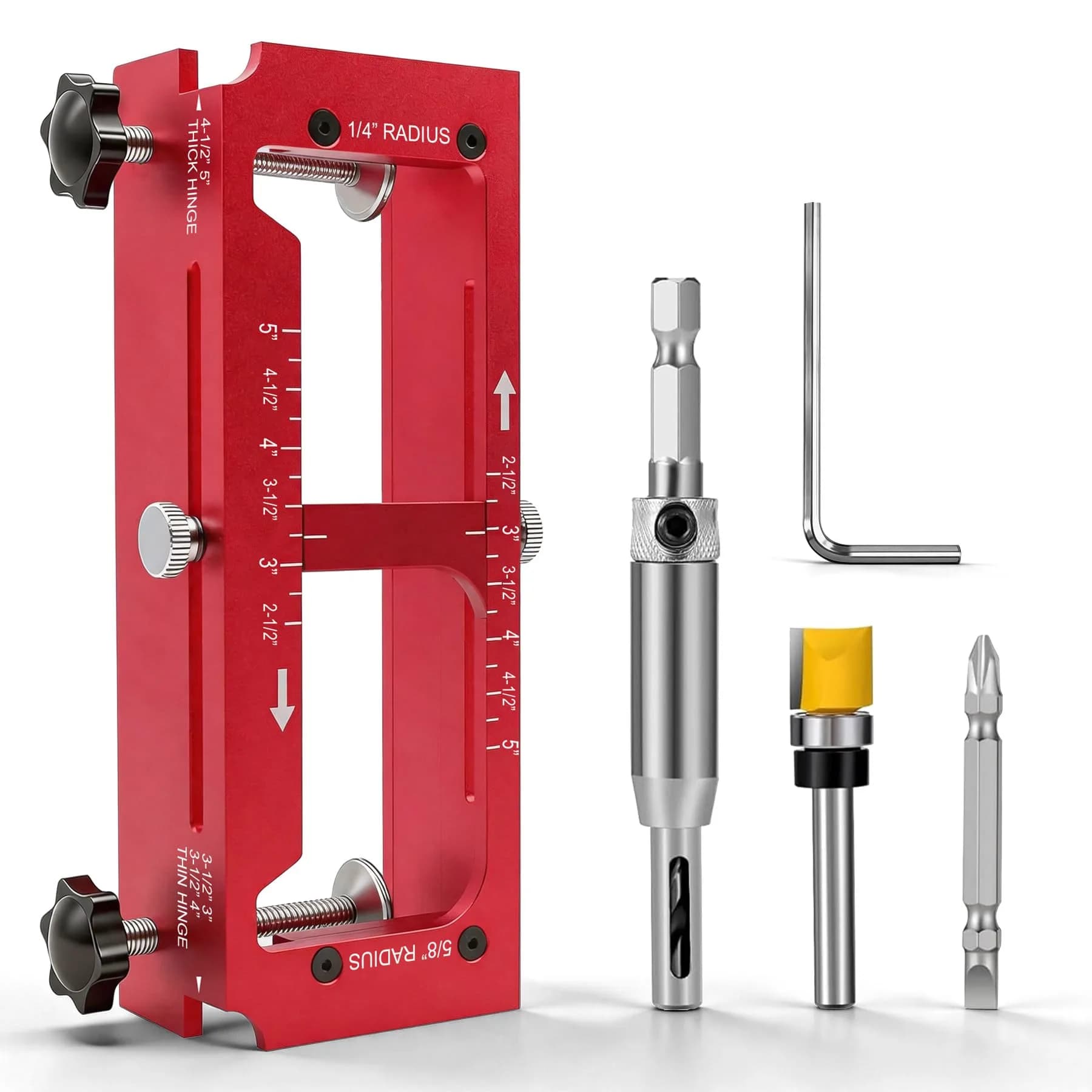 KATA Adjustable Door Hinge Jig for Router 2.5"-5" Hinges | Precision Mortise Tool Kit - main product image