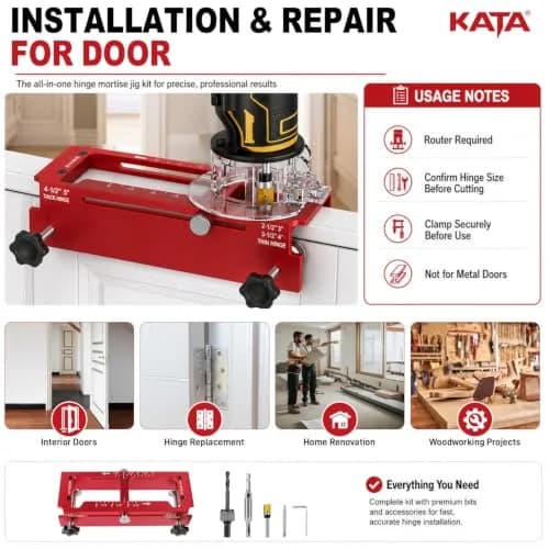 KATA Adjustable Door Hinge Jig for Router 2.5"-5" Hinges | Precision Mortise Tool Kit thumbnail 6