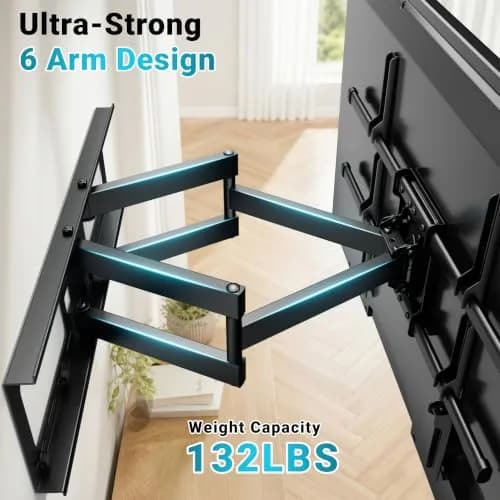 BONTEC Full Motion TV Wall Mount for 37-90 Inch TVs, Heavy Duty Swivel Tilt | Supports 132lbs, VESA 200x100 to 600x400mm thumbnail 4