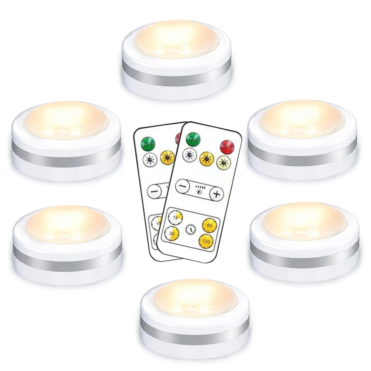 Starxing LED Puck Lights with Remote Control, Stick On Under Cabinet Lights 6-Pack | 4000K Natural White, Battery Powered — White-3CCT
