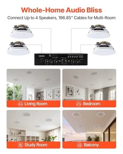 VEVOR Bluetooth Ceiling Speakers, 6.5" | 150W, in Ceiling & in-Wall System with Amplifier thumbnail 6