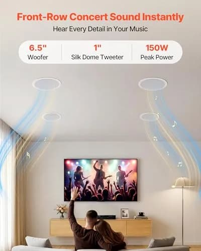 VEVOR Bluetooth Ceiling Speakers, 6.5" | 150W, in Ceiling & in-Wall System with Amplifier thumbnail 2