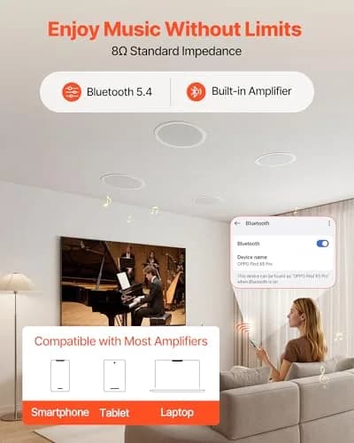 VEVOR Bluetooth Ceiling Speakers, 6.5" | 150W, in Ceiling & in-Wall System with Amplifier thumbnail 3