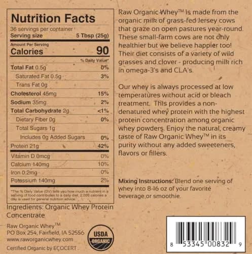 Raw Organic Whey USDA Certified Organic Whey Protein Powder Unflavored 2 lb (32 oz) | Grass-Fed, Cold-Processed, Non-GMO thumbnail 5
