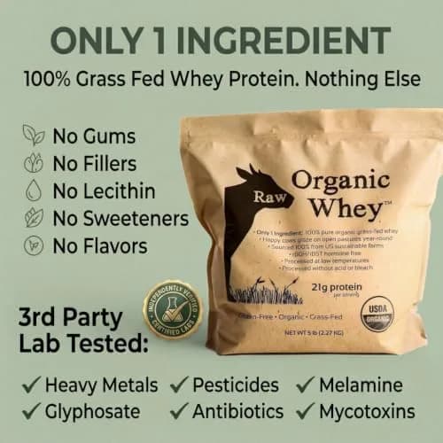 Raw Organic Whey USDA Certified Organic Whey Protein Powder Unflavored 2 lb (32 oz) | Grass-Fed, Cold-Processed, Non-GMO thumbnail 3