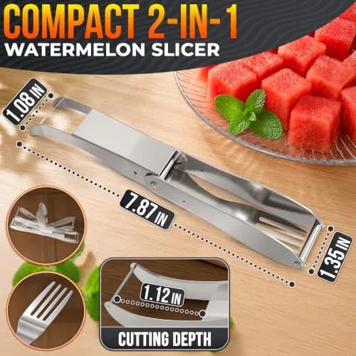 BURIUS Watermelon Cutter Slicer Tool 2-in-1, Stainless Steel | Cubes & Slices for Fruit Salads & Picnics thumbnail 2