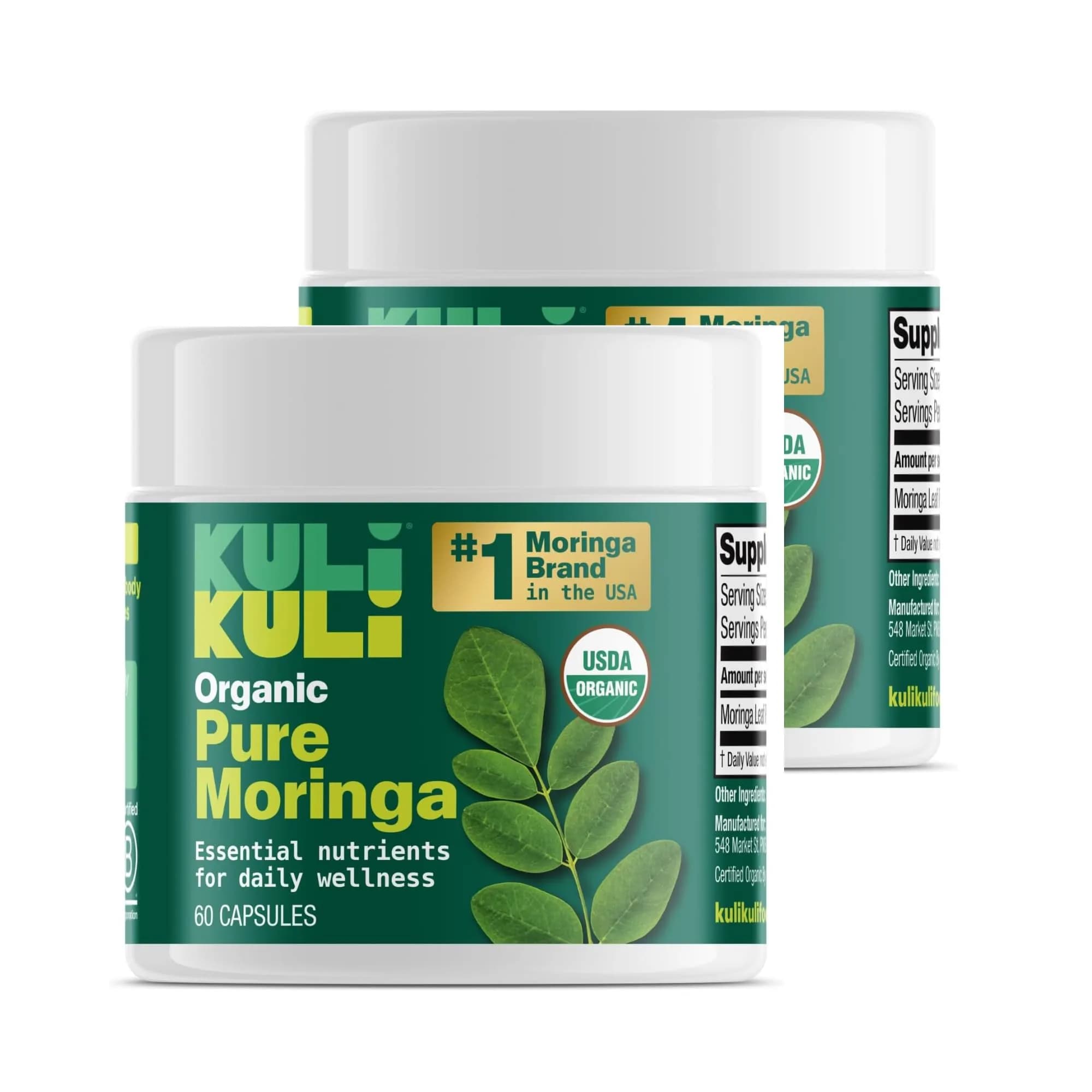 Kuli Kuli Organic Moringa Capsules 1000mg | Pure Leaf Supplement, 120ct, Vegetarian, USDA Organic