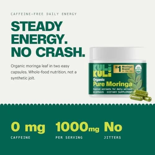 Kuli Kuli Organic Moringa Capsules 1000mg | Pure Leaf Supplement, 120ct, Vegetarian, USDA Organic thumbnail 2