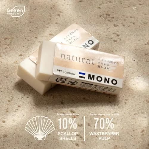 Tombow MONO Natural Eraser 2-Pack (8.79cm x 1.4cm x 14.91cm) | Biomass-Derived, PVC-Free Art Eraser thumbnail 3