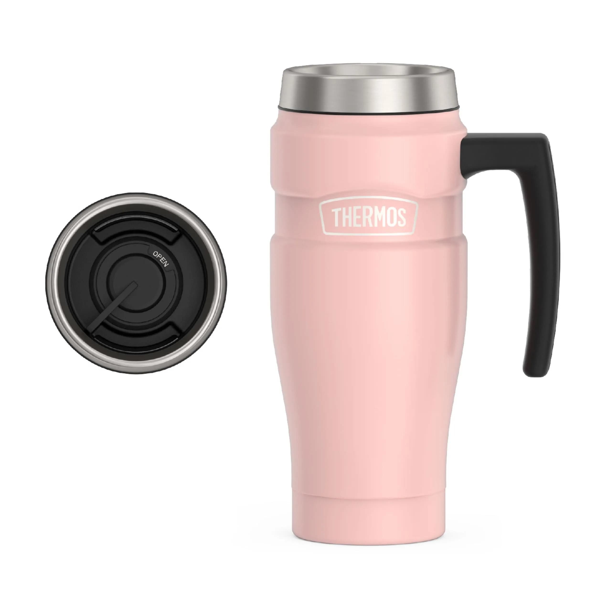 THERMOS Stainless King 16oz Travel Mug with Handle, Matte Pink - Insulated Tumbler