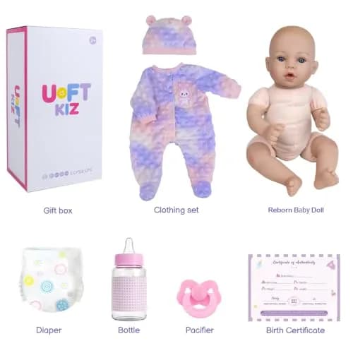 UOFTKIZ Realistic Reborn Baby Doll 18-inch Purple Rabbit Theme | Lifelike Nurturing Play for Ages 3+ thumbnail 7