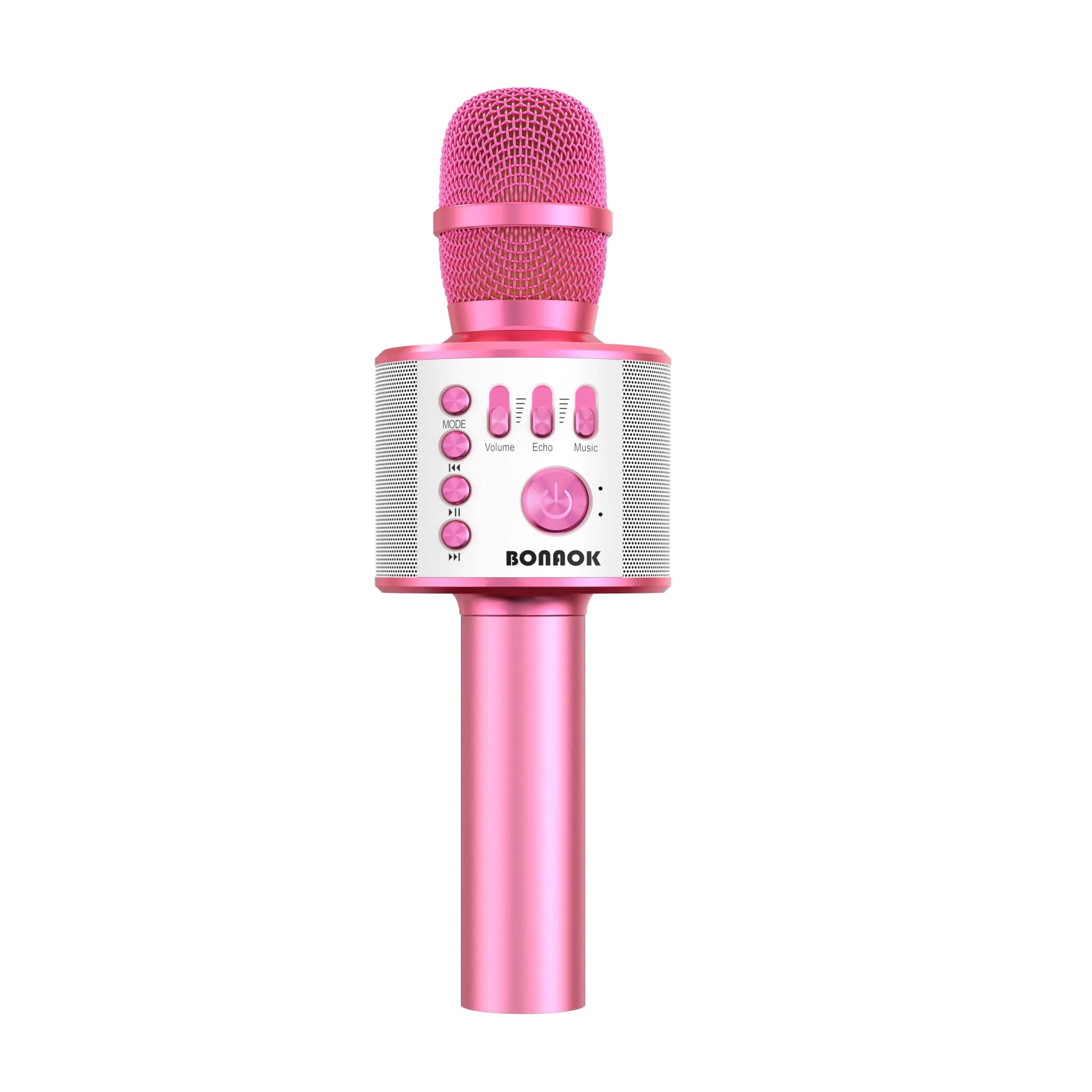 BONAOK Q37 Wireless Bluetooth Karaoke Microphone - Light Pink | Portable Handheld Mic Speaker for Parties