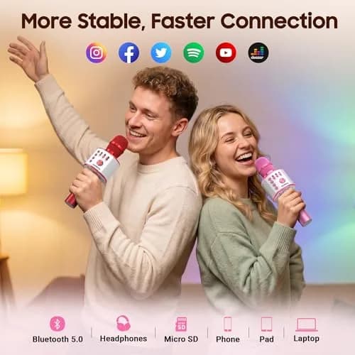 BONAOK Q37 Wireless Bluetooth Karaoke Microphone - Light Pink | Portable Handheld Mic Speaker for Parties thumbnail 3
