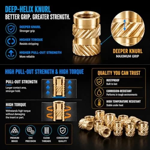 FFVRVSS M3 Brass Threaded Inserts Kit 200Pcs (M3x4x4.2mm) | Heat Set for 3D Printing thumbnail 4