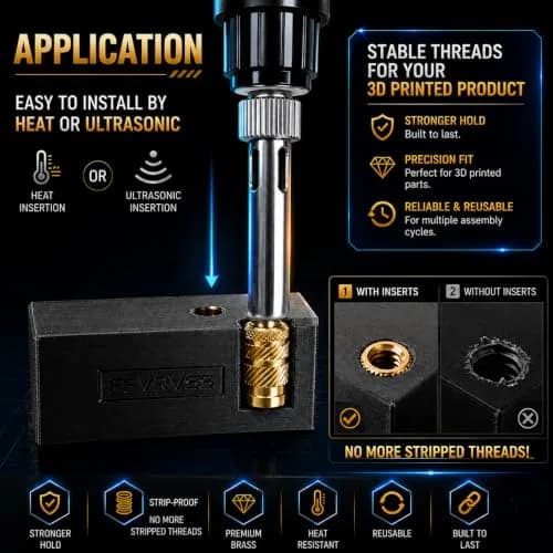 FFVRVSS M3 Brass Threaded Inserts Kit 200Pcs (M3x4x4.2mm) | Heat Set for 3D Printing thumbnail 3