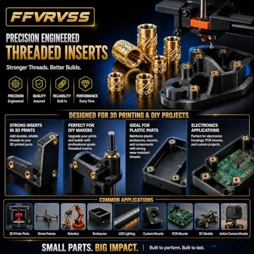 FFVRVSS M4x6x5.5 Brass Threaded Inserts Kit (100 Pcs) | Heat Set for 3D Printing thumbnail 5