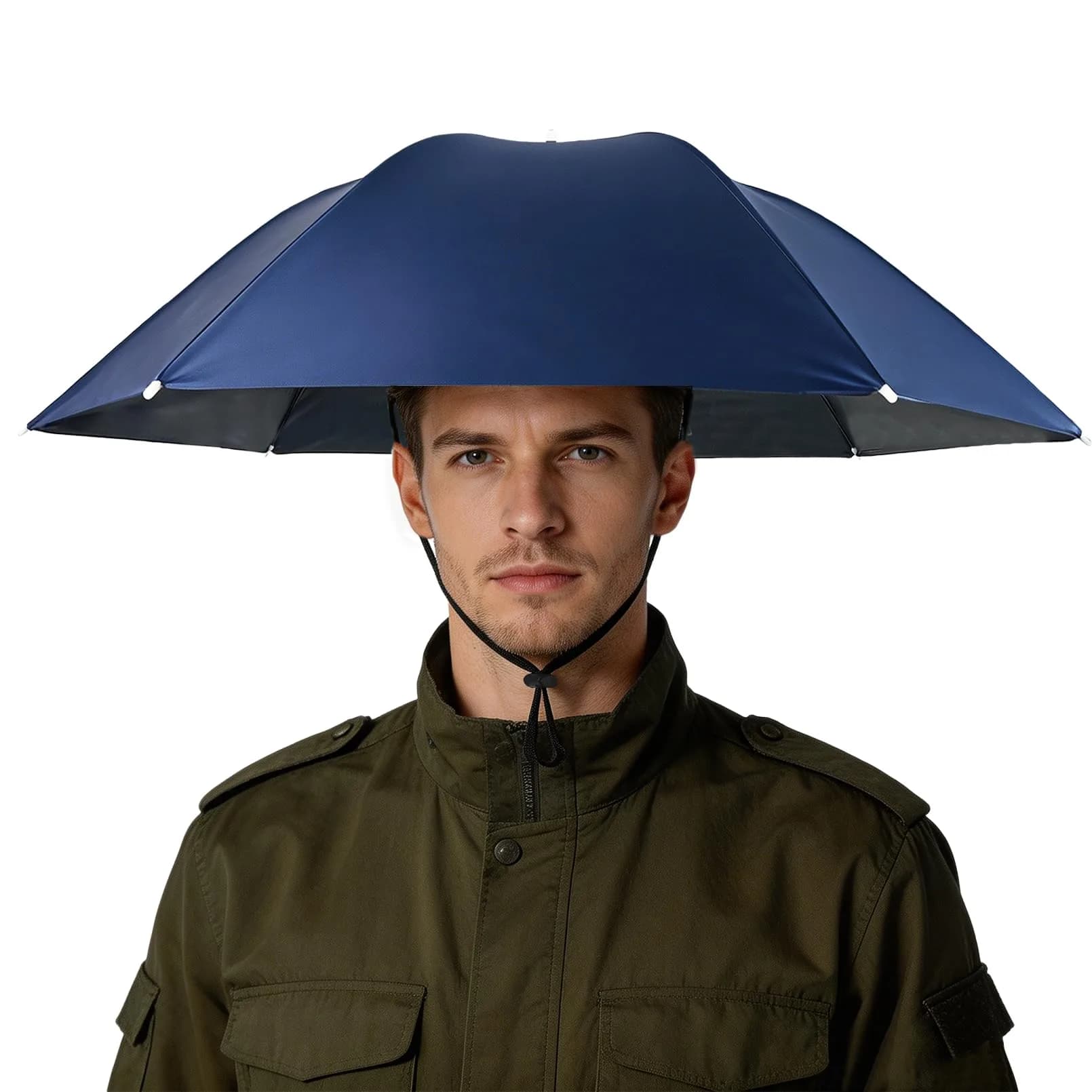 Luwint 36" Hands Free Umbrella Hat, Blue | Wearable Sun & Rain Protection with Adjustable Chin Strap
