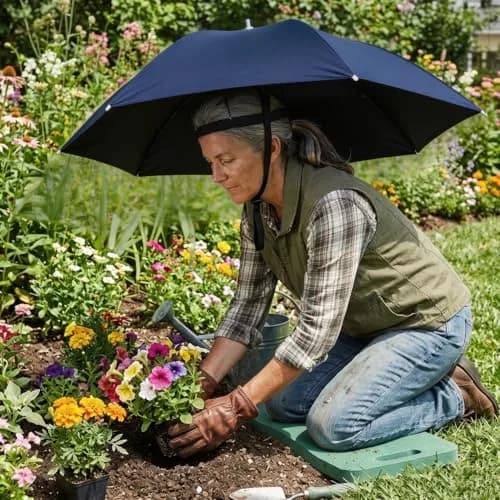 Luwint 36" Hands Free Umbrella Hat, Blue | Wearable Sun & Rain Protection with Adjustable Chin Strap thumbnail 6