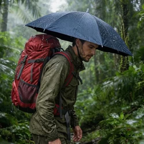 Luwint 36" Hands Free Umbrella Hat, Blue | Wearable Sun & Rain Protection with Adjustable Chin Strap thumbnail 2