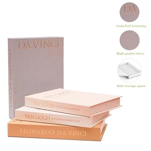 Inoostar Aesthetic Decorative Books Set of 2 Linen Boxes 20 cm (7.87") | Enhance Coffee Table, Bookshelf or Mantle Decor thumbnail 6