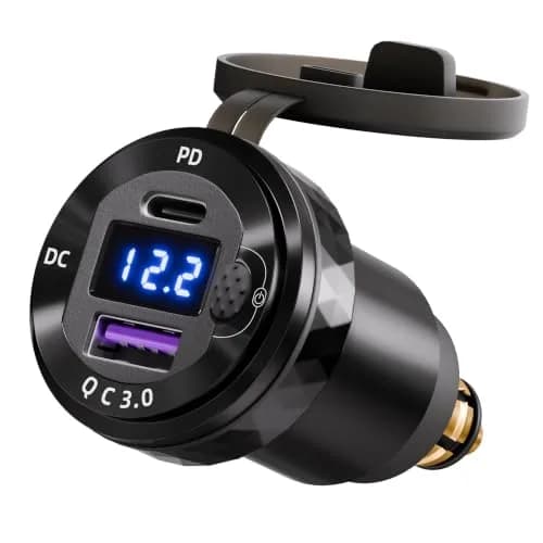 DaierTek Waterproof DIN/Hella USB Charger Adapter 12V | Fast Charging, Blue LED, Motorcycle Compatible thumbnail 1