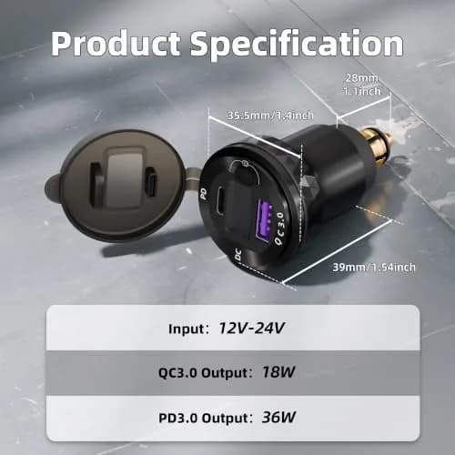 DaierTek Waterproof DIN/Hella USB Charger Adapter 12V | Fast Charging, Blue LED, Motorcycle Compatible thumbnail 5