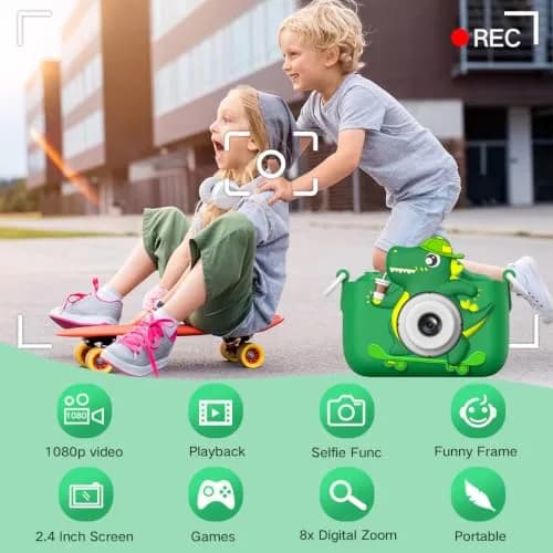 Goopow Kids Digital Camera Toy with Cartoon Cover & SD Card Included | 1080p Video, 8x Digital Zoom, Rechargeable Battery, for Ages 3-8 thumbnail 3