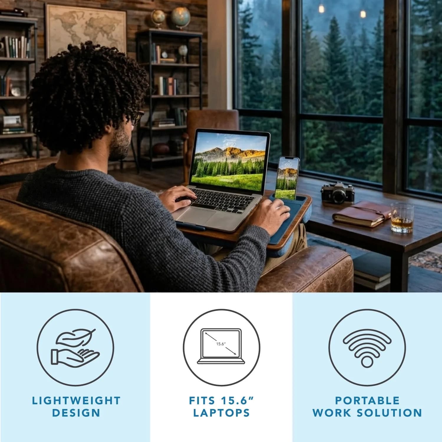 LapGear Home Office Lap Desk with Device Ledge, Mouse Pad, and Phone Holder, Espresso Blue | Work Comfortably Anywhere - main product image