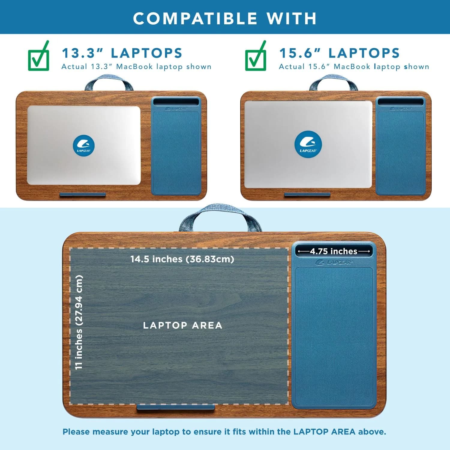 LapGear Home Office Lap Desk with Device Ledge, Mouse Pad, and Phone Holder, Espresso Blue | Work Comfortably Anywhere thumbnail 2