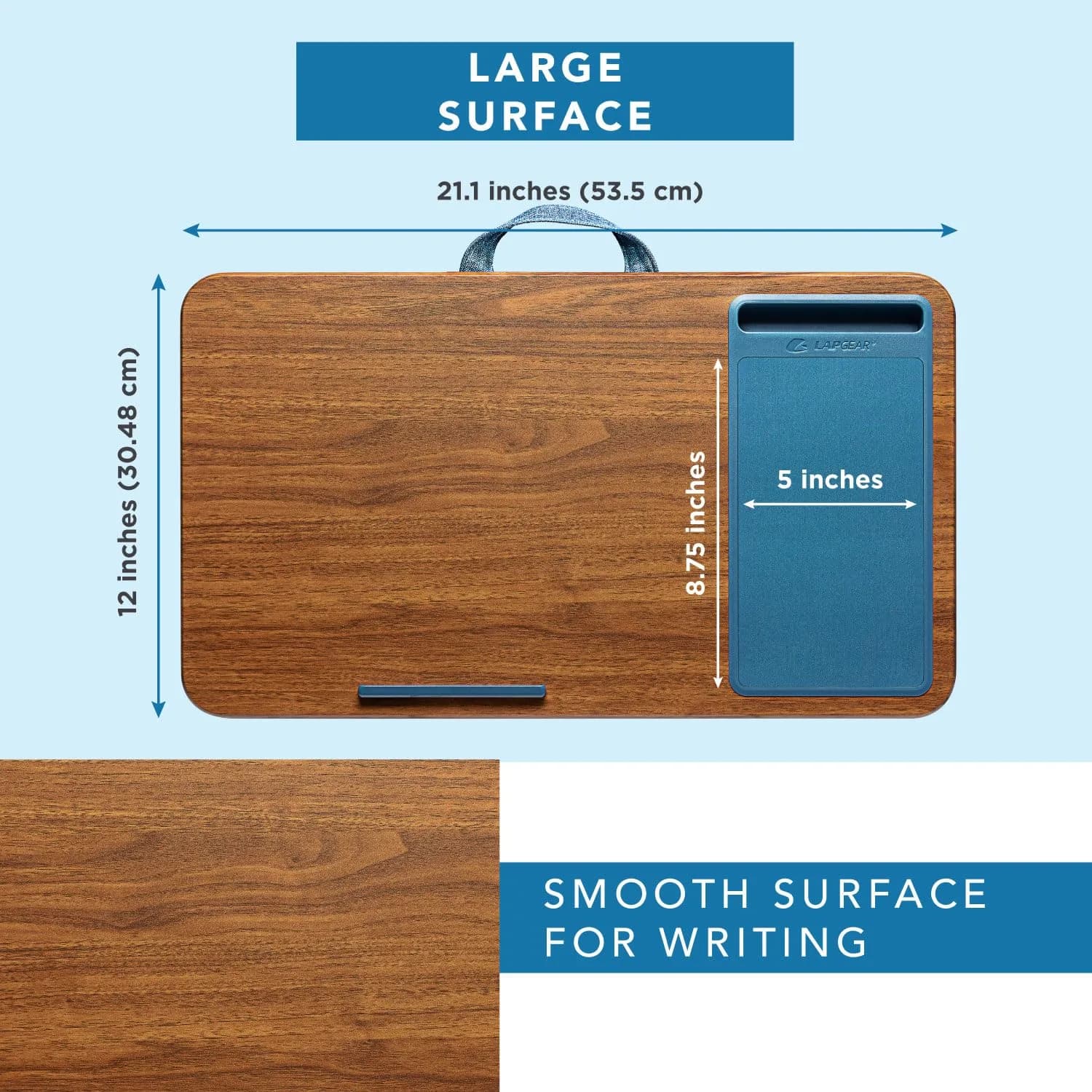 LapGear Home Office Lap Desk with Device Ledge, Mouse Pad, and Phone Holder, Espresso Blue | Work Comfortably Anywhere thumbnail 4