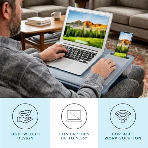 LapGear Home Office Pro Lap Desk 21.1x14 in Slate Blue | Fits 15.6" Laptops & Ergonomic Support thumbnail 2