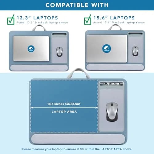 LapGear Home Office Pro Lap Desk 21.1x14 in Slate Blue | Fits 15.6" Laptops & Ergonomic Support thumbnail 3