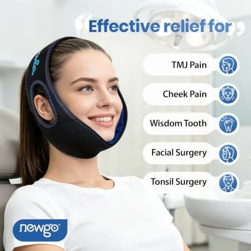 NEWGO Wisdom Teeth Ice Pack Head Wrap with Ear Holes, 60-Min Cold Therapy | Black, One Size thumbnail 3
