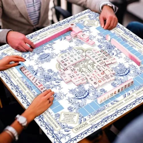 party greeting Chinoiserie Mahjong Mat with Black Carrying Bag 31.5 x 31.5 Inches | Noise & Slip Resistant Game Table Cover thumbnail 5