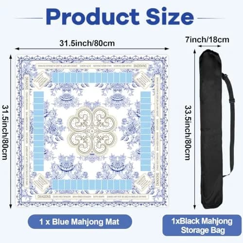 party greeting Chinoiserie Mahjong Mat with Black Carrying Bag 31.5 x 31.5 Inches | Noise & Slip Resistant Game Table Cover thumbnail 2