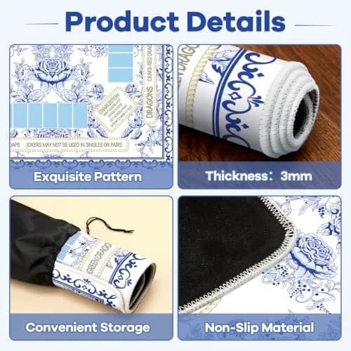 party greeting Chinoiserie Mahjong Mat with Black Carrying Bag 31.5 x 31.5 Inches | Noise & Slip Resistant Game Table Cover thumbnail 3