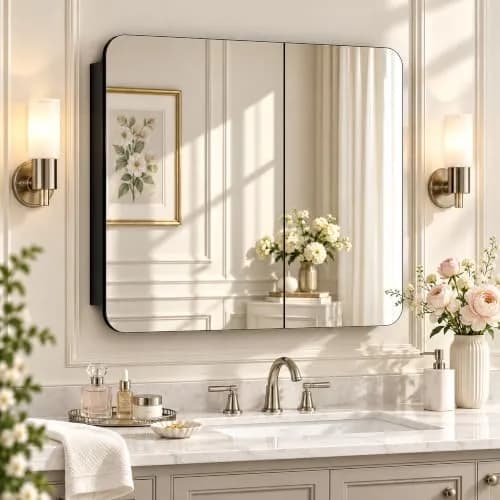 GoTiling 30x26 Black Medicine Cabinet with Mirror, Recessed & Surface Mount | Adjustable Shelves, Aluminum Frame thumbnail 1