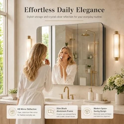 GoTiling 30x26 Black Medicine Cabinet with Mirror, Recessed & Surface Mount | Adjustable Shelves, Aluminum Frame thumbnail 5